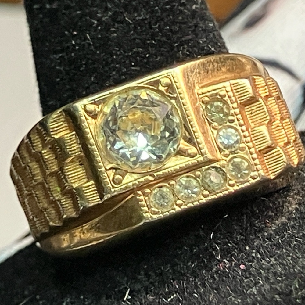 Vintage Men’s 15K HGE Diamond Simulant Statement Ring Size 10